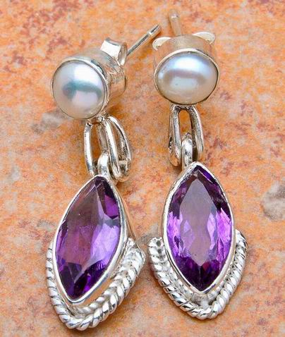 29mm NATURAL AMETHYST PEARL SILVER EARRINGS